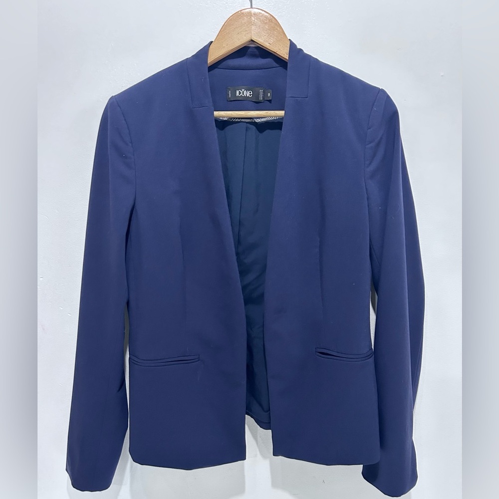 Icone‎ by Simons Women’s Navy Blue Open Padded Lined Blazer Size 10